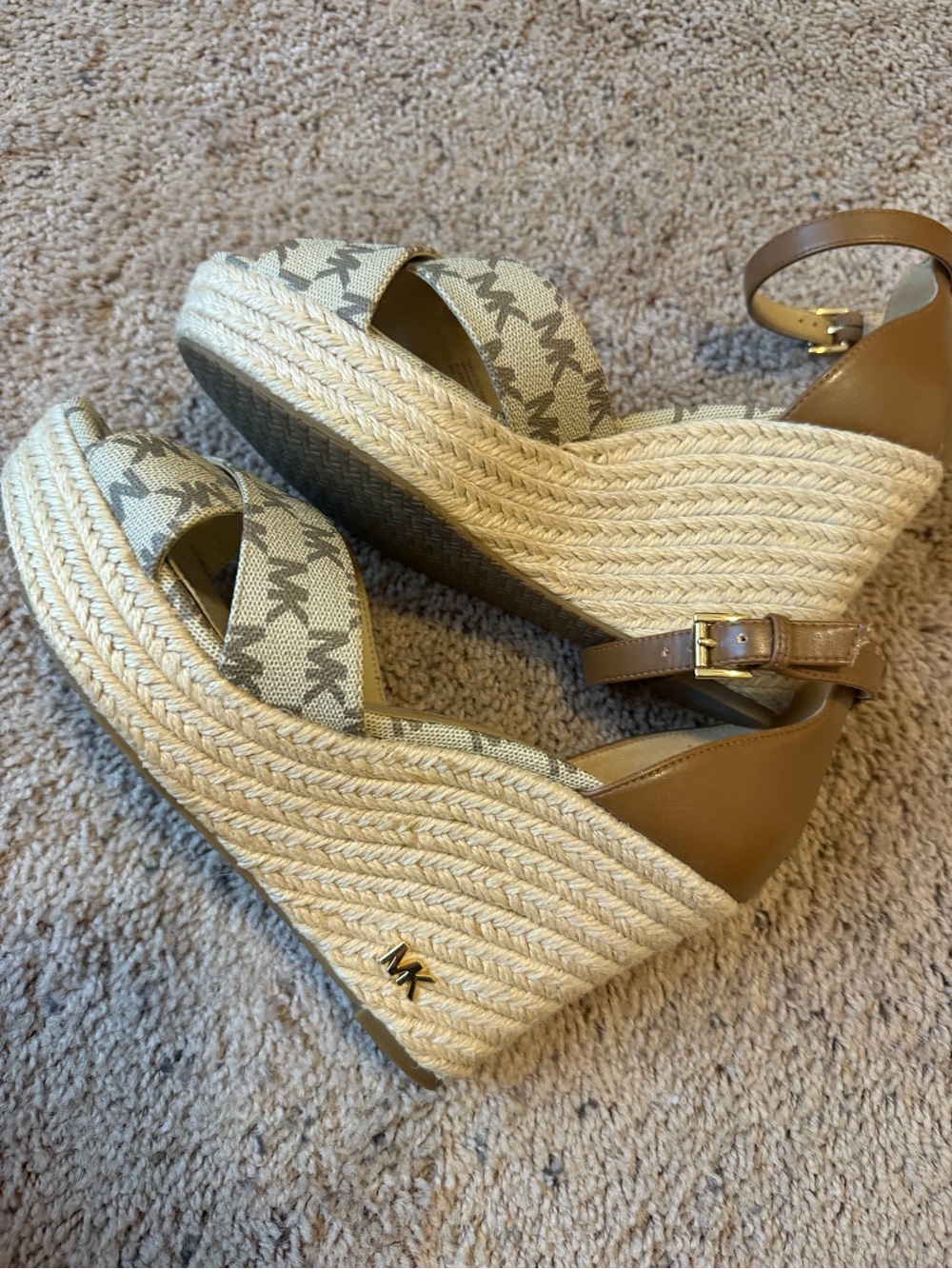 Michael Kors Women's Tan Logo Wedge Sandals - Size 8